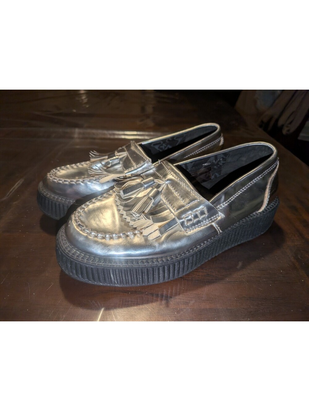 T.U.K Chrome Creeper Skull Sole Mens 6 Women 7Punk Goth